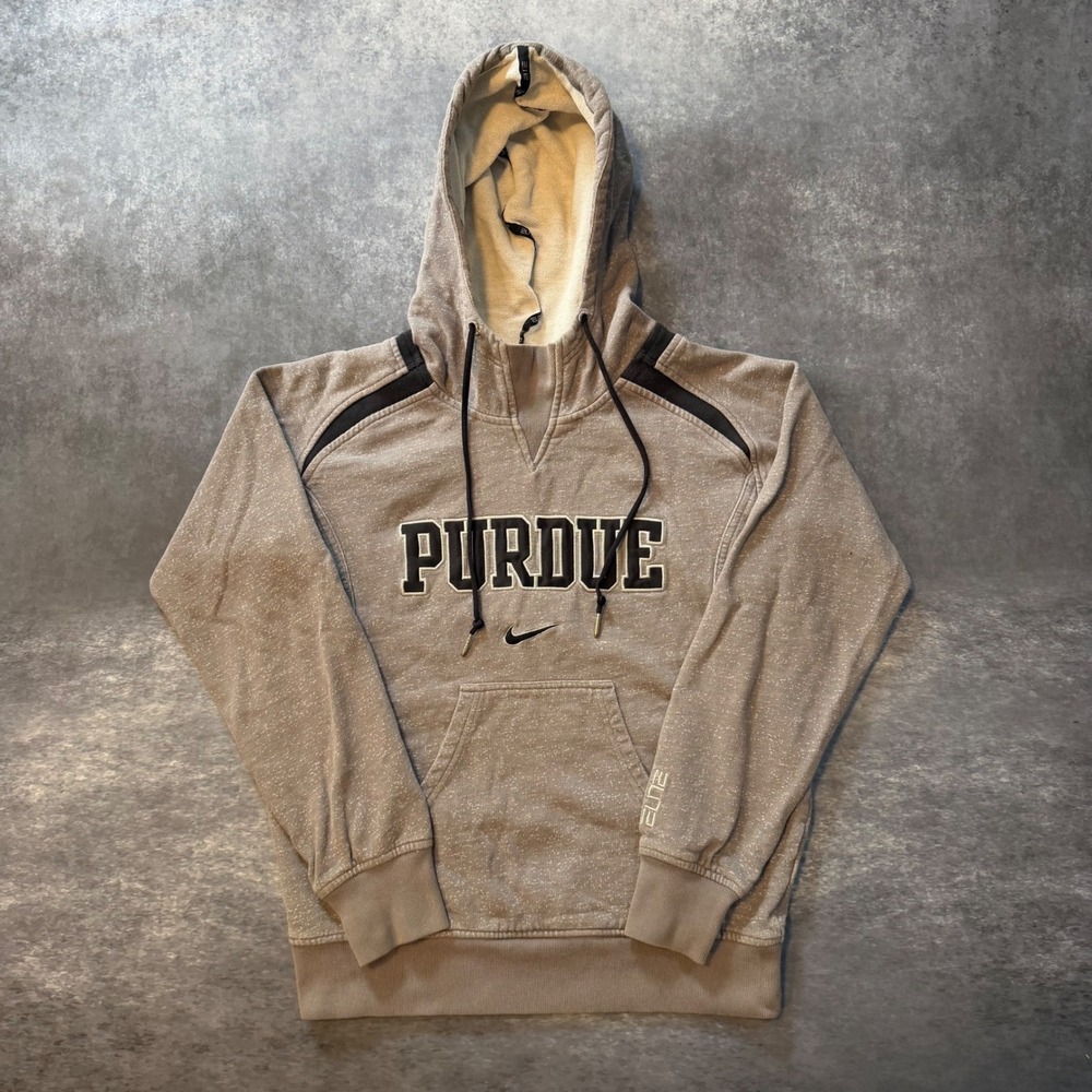 Nike Purdue University Elite Hoodie Womens Small Grey Black Scuba Pullover NCAA